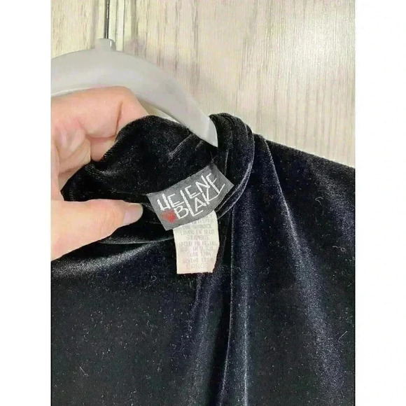 Vintage Velvet Dress Sz Large Black Mock Neck Short Sleeve Maxi Whimsigoth USA - Picture 3 of 8